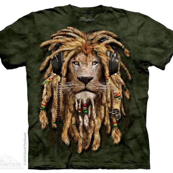 The Mountain Other - DJ Jahman Rasta Lion Headphones Jungle Beats Green T-Shirt Mountain S-3X